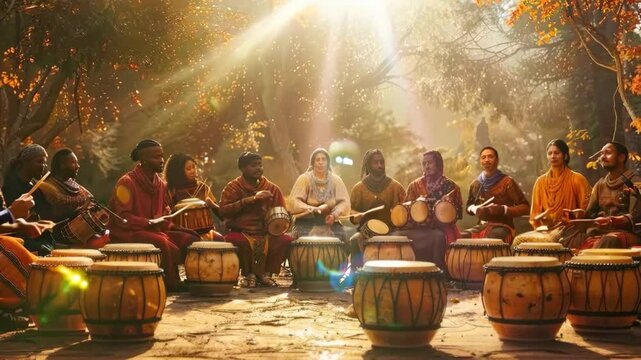 Traditional drum circle gathering participants, Video