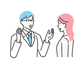 Fototapeta premium 男性医師と診察を受けている女性のイラスト