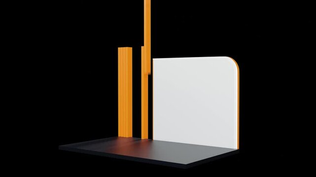 3d motion render orange exhibition booth advertising space. Exhibition stand mockup template video.animation 4k of Business trade show, mall marketing event demonstrations stands