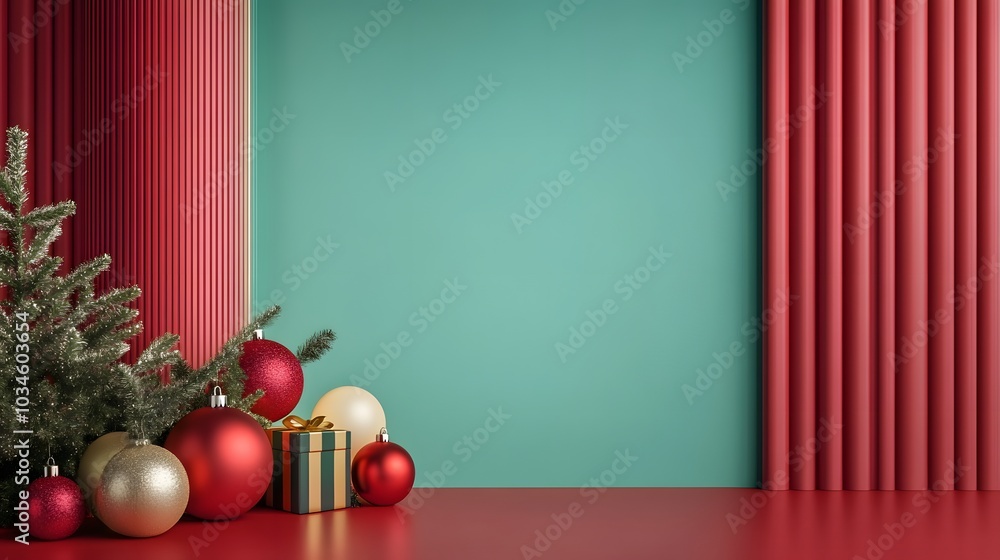 Poster 179. a colorful holiday display with ornaments and an empty area for a product