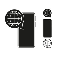 Smartphone and globe. Global communication symbol. Mobile device icon. Vector illustration