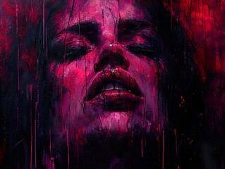 Intense Portrait of a Woman with Dripping Paint