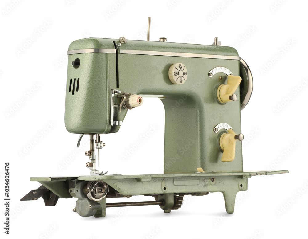 Poster One vintage sewing machine isolated on white