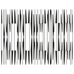 Abstract mirrored black vertical lines forming sharp blade like shapes in a symmetrical geometric pattern.