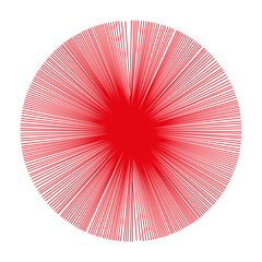 Red sunburst pattern. Abstract radial lines. Circular vector shape. Bright red illustration.