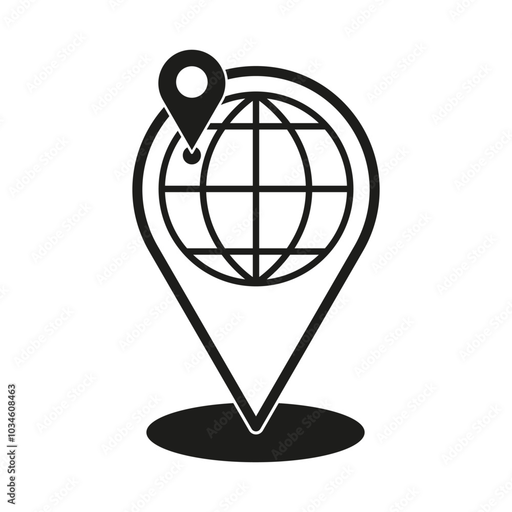 Poster global location icon. world map pin. vector globe marker. geographical position symbol.