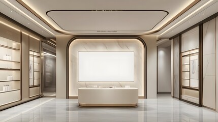 155. A stylish fashion store with displays and a blank area for a product