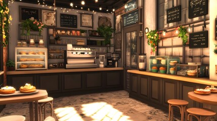 Fototapeta premium 148. A charming coffee shop with pastries and an unoccupied area for a product