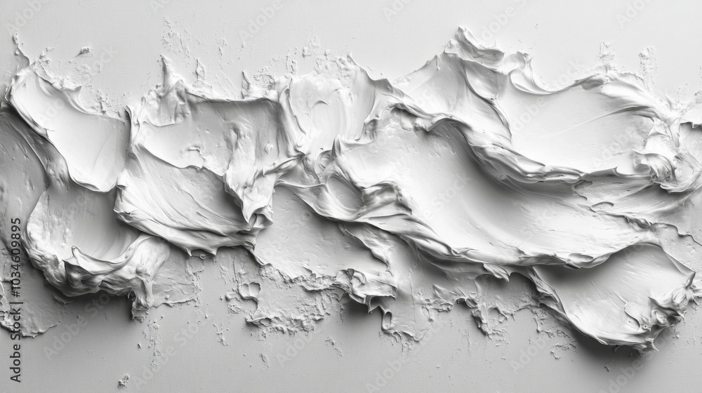 Leinwandbilder a rich, white texture spreads across a surface, showcasing fluid swirls and peaks that create depth 