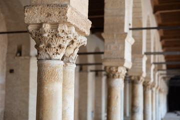 Columns at the ninth century Great Mosque in Kairouan Tunisia the oldest mosque in north Africa