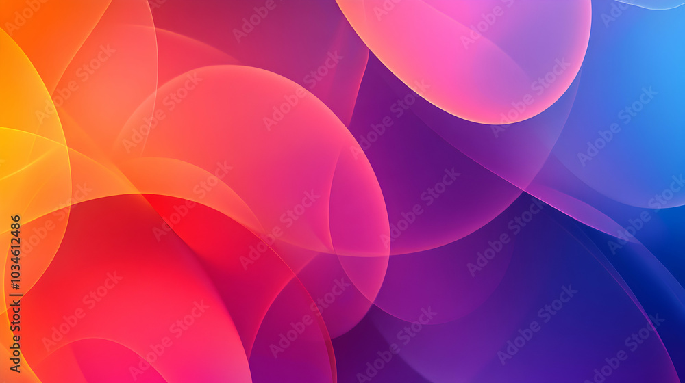 Poster bright gradient background with overlapping translucent shapes in soft pastel hues