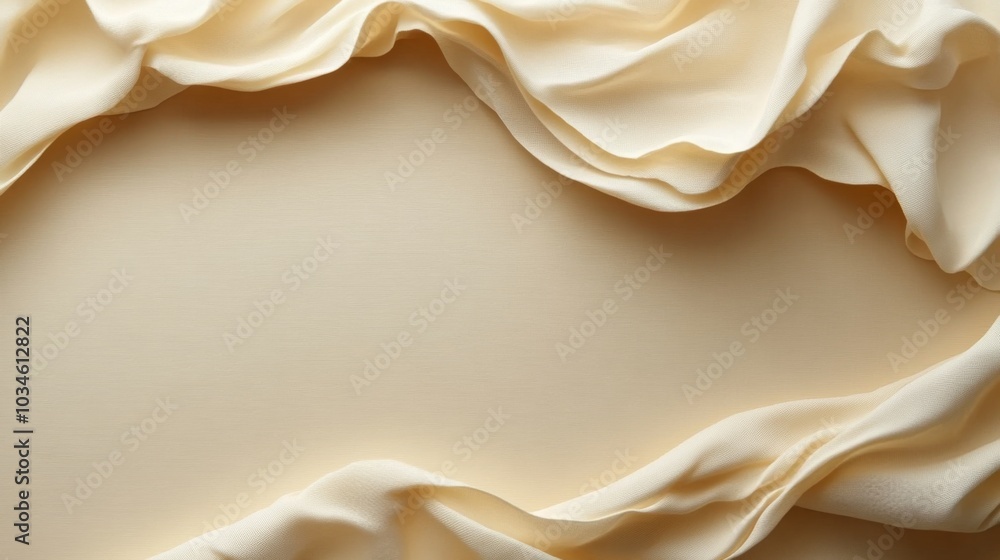 Poster a soft cream-colored fabric is beautifully draped, creating gentle waves and folds against a neutral