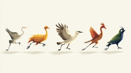 Fototapeta premium Five Birds Running