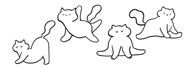 Cute Yoga Cat Doodle Set for Relaxation, Fitness and Pet Themes Designs 