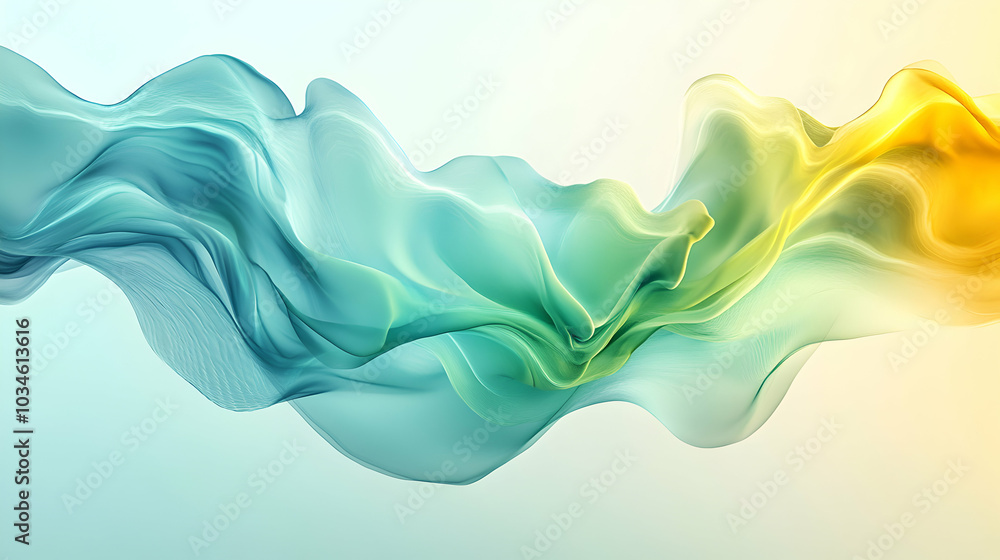 Poster dynamic turquoise and lime green wave abstract background with fluid motion effects