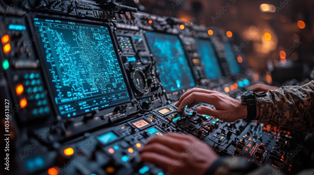 Poster Technicians monitor and manage sophisticated equipment displays in a dimly lit command center, coordinating operations with precision and expertise.