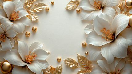 White and gold Christmas card with elegant floral arrangement, ideal for a refined design.