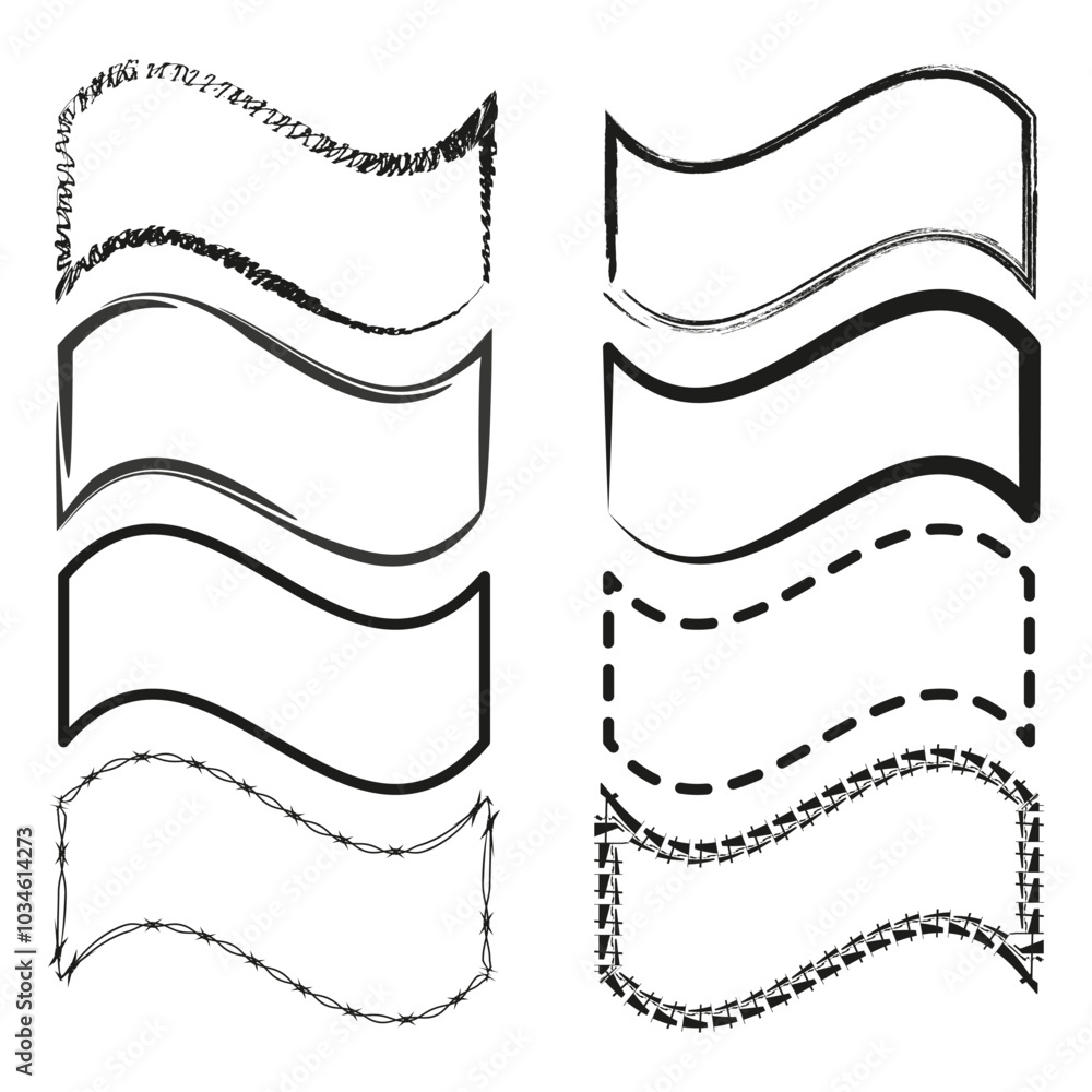 Poster abstract wavy banners. sketchy frame designs. decorative curved lines. vector ribbon elements.