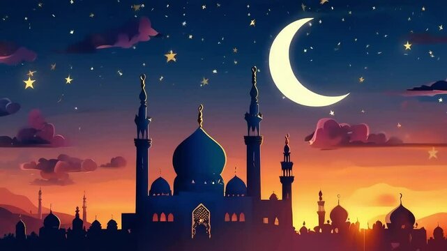 night scene with mosque