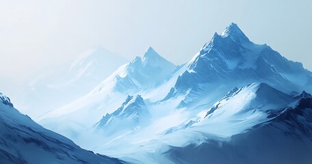 Fototapeta premium Snowy Mountain Peaks Under Blue Sky