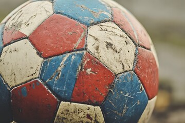 Close up of the soccer ball, old soccer ball