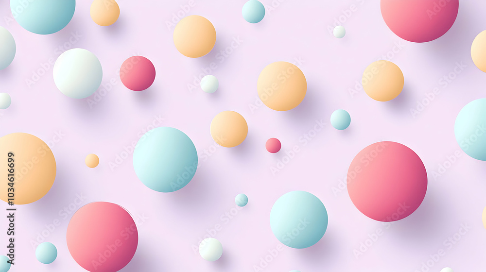 Poster playful pattern of pastel-colored circles floating on a soft background