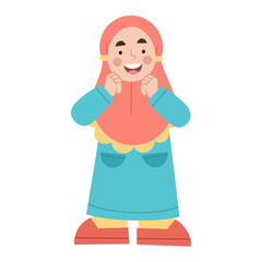 Vector illustration of excited hijab girl