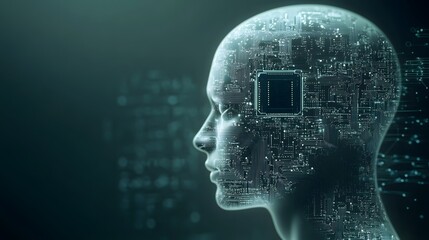 Obraz premium A Human Silhouette with a Circuit Board as a Brain