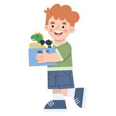 Vector illustration of a boy carrying a toy box