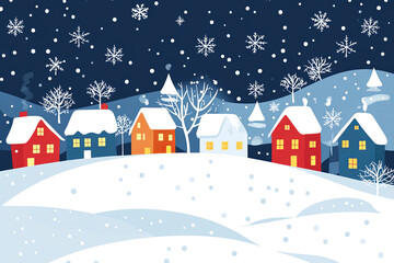 Winter snowy town at night