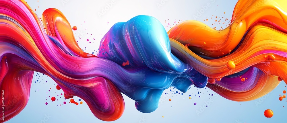 Poster Colorful abstract 3D rendering showcasing rainbow ink splatter background