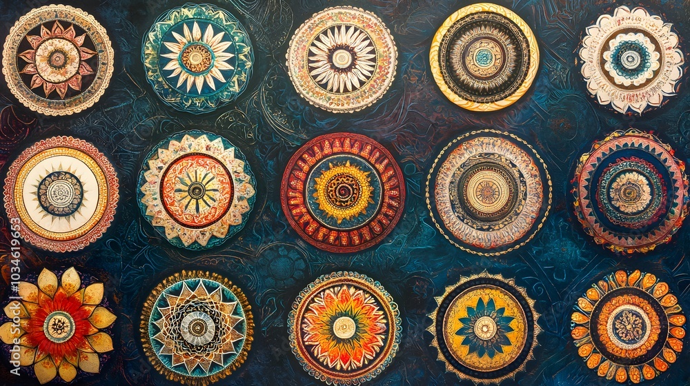 Poster a colorful painting of a circle with many different colored circles inside it. the painting is abstr
