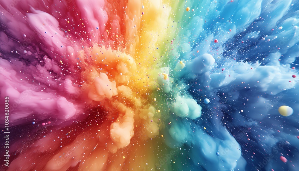 Aufkleber vibrant abstract 3d rendering of a rainbow ink splatter background