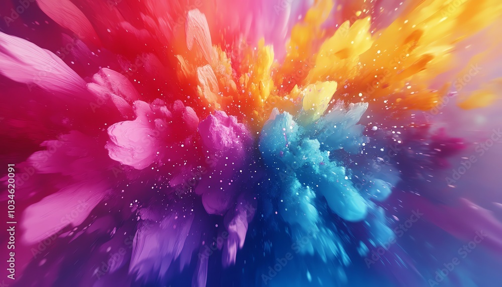 Poster Vibrant abstract 3D rendering of a rainbow ink splatter background