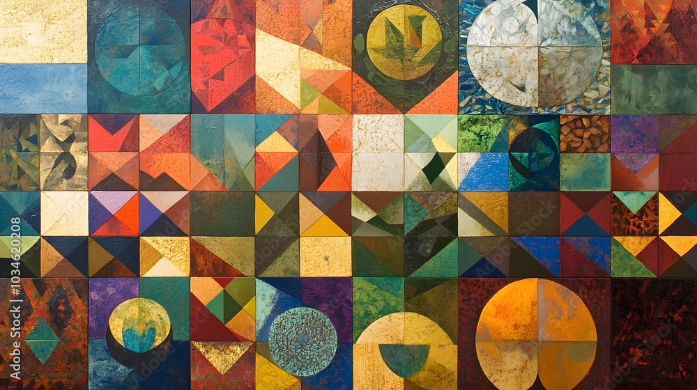 Aufkleber a colorful mosaic tile pattern with a variety of shapes and colors. the tiles are arranged in a way 
