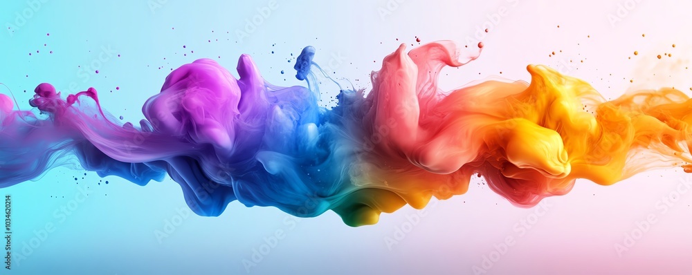 Aufkleber Abstract 3D rendering featuring a rainbow color ink splatter background
