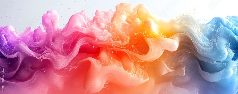 Poster Abstract 3D rendering featuring a rainbow color ink splatter background