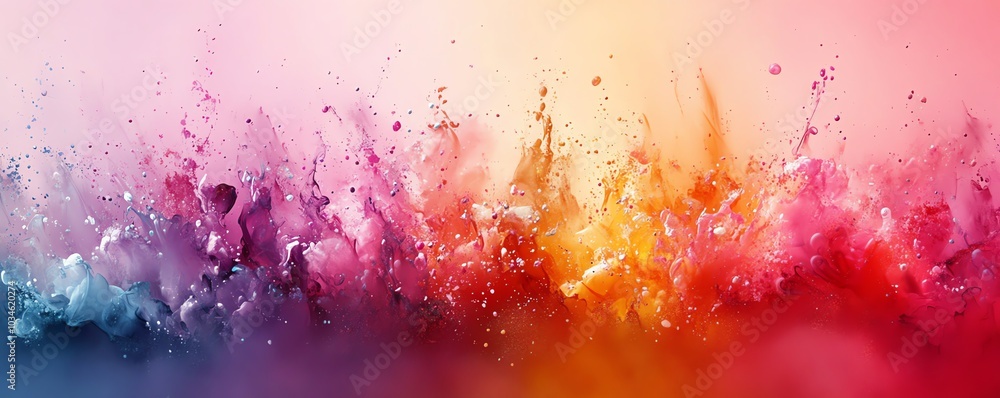 Poster Abstract 3D rendering featuring a rainbow color ink splatter background