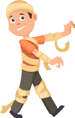 Mummy costume kid. Cartoon halloween party child
