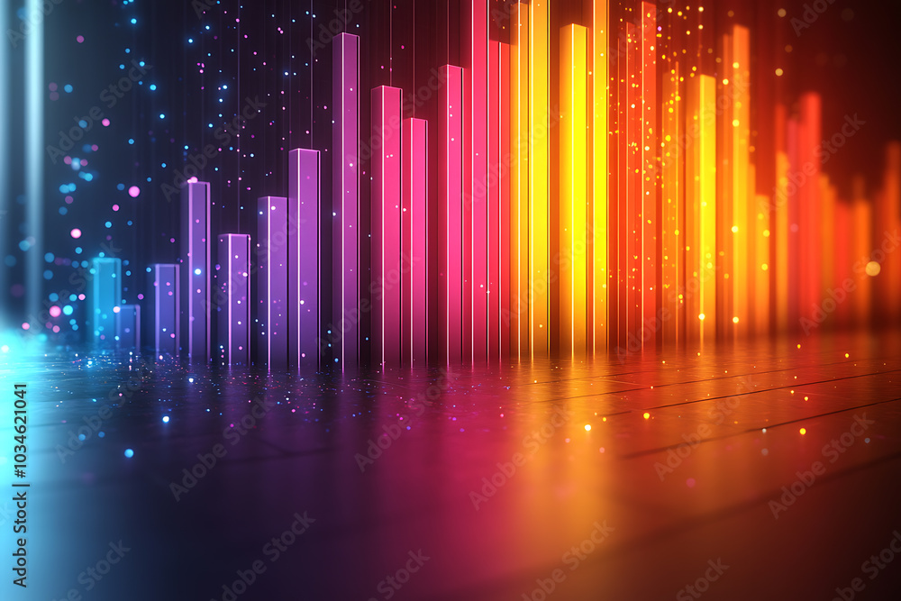 Poster a dynamic 3d data visualization displaying colorful chart bars, illustrating business analytics, sta