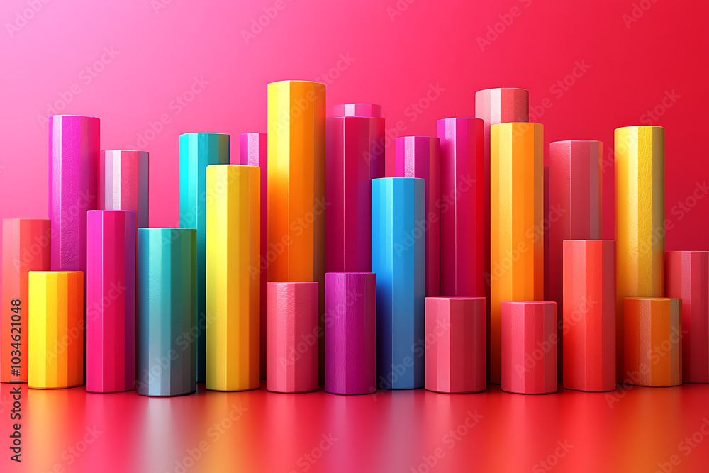 Poster a dynamic 3d data visualization displaying colorful chart bars, illustrating business analytics, sta