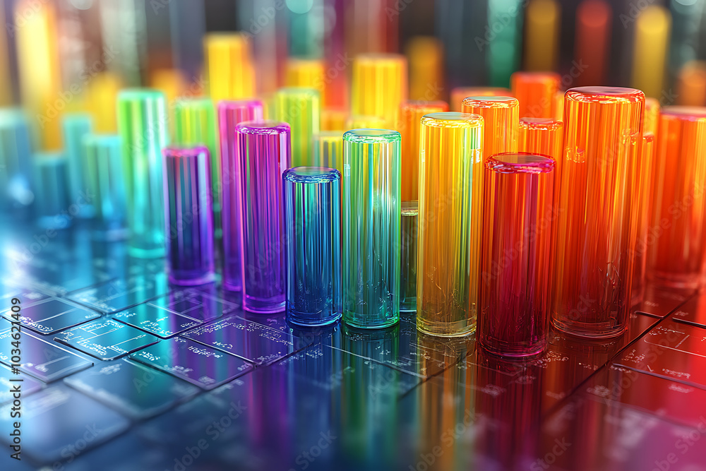 Poster a dynamic 3d data visualization displaying colorful chart bars, illustrating business analytics, sta