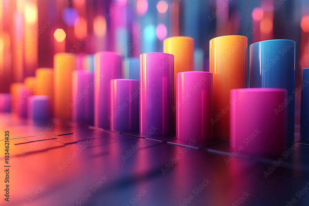 Poster a dynamic 3d data visualization displaying colorful chart bars, illustrating business analytics, sta