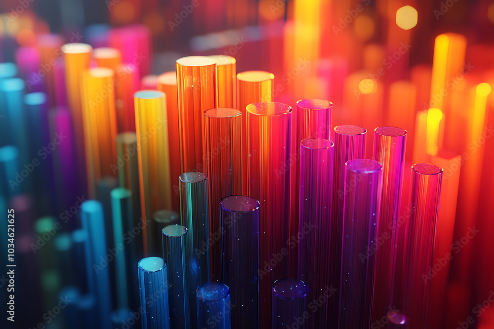 Poster a dynamic 3d data visualization displaying colorful chart bars, illustrating business analytics, sta