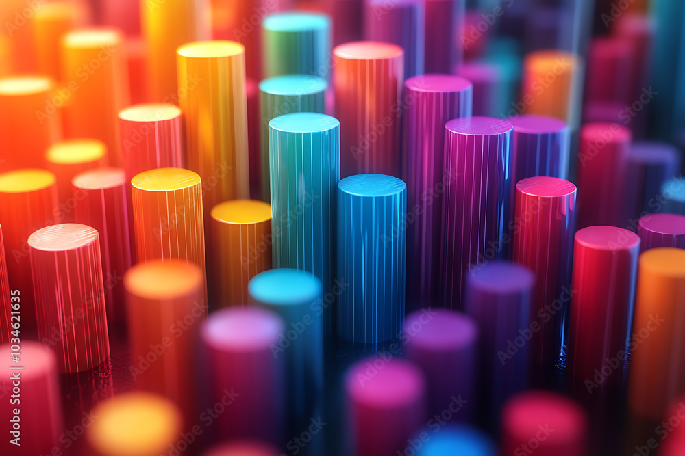 Poster a dynamic 3d data visualization displaying colorful chart bars, illustrating business analytics, sta