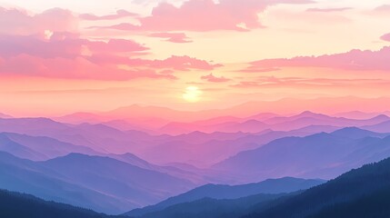 Obraz premium A stunning sunset over a vast mountain range with a vibrant pink and purple sky.