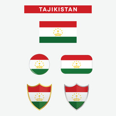 Tajikistan country flag, country flag button, and shield vector design