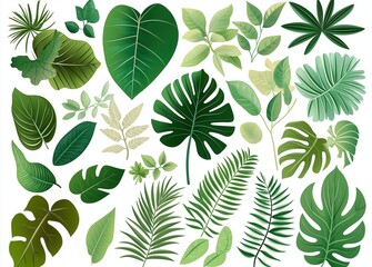 Diverse Tropical Foliage and Lush Green Plants in Natural Environment  Background with Vibrant Monstera Palm Fern and Philodendron Leaves in Botanical Ecological Concept