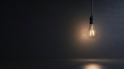 Dark empty room with single flickering light bulb casting long shadows, emphasizing absence of power and eerie atmosphere, minimalist setting with focus on light bulb's glow.