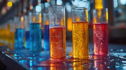 School science experiment, vibrant colors, educational setting, dynamic scenes, inviting